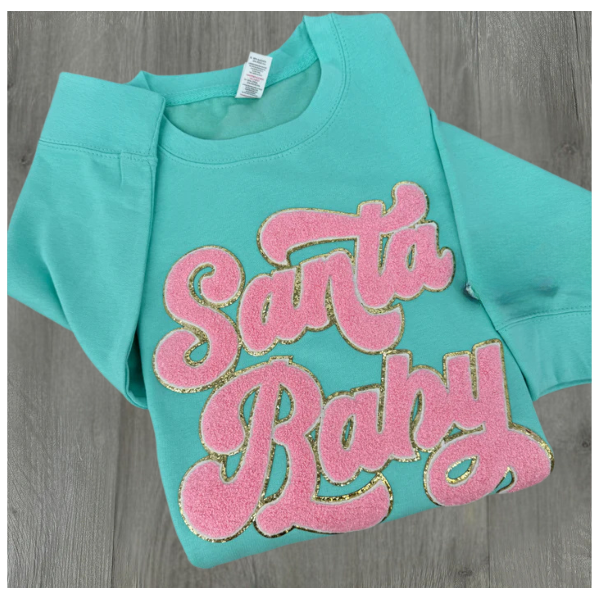 Santa Baby Pink Aqua Chenille Sweatshirt